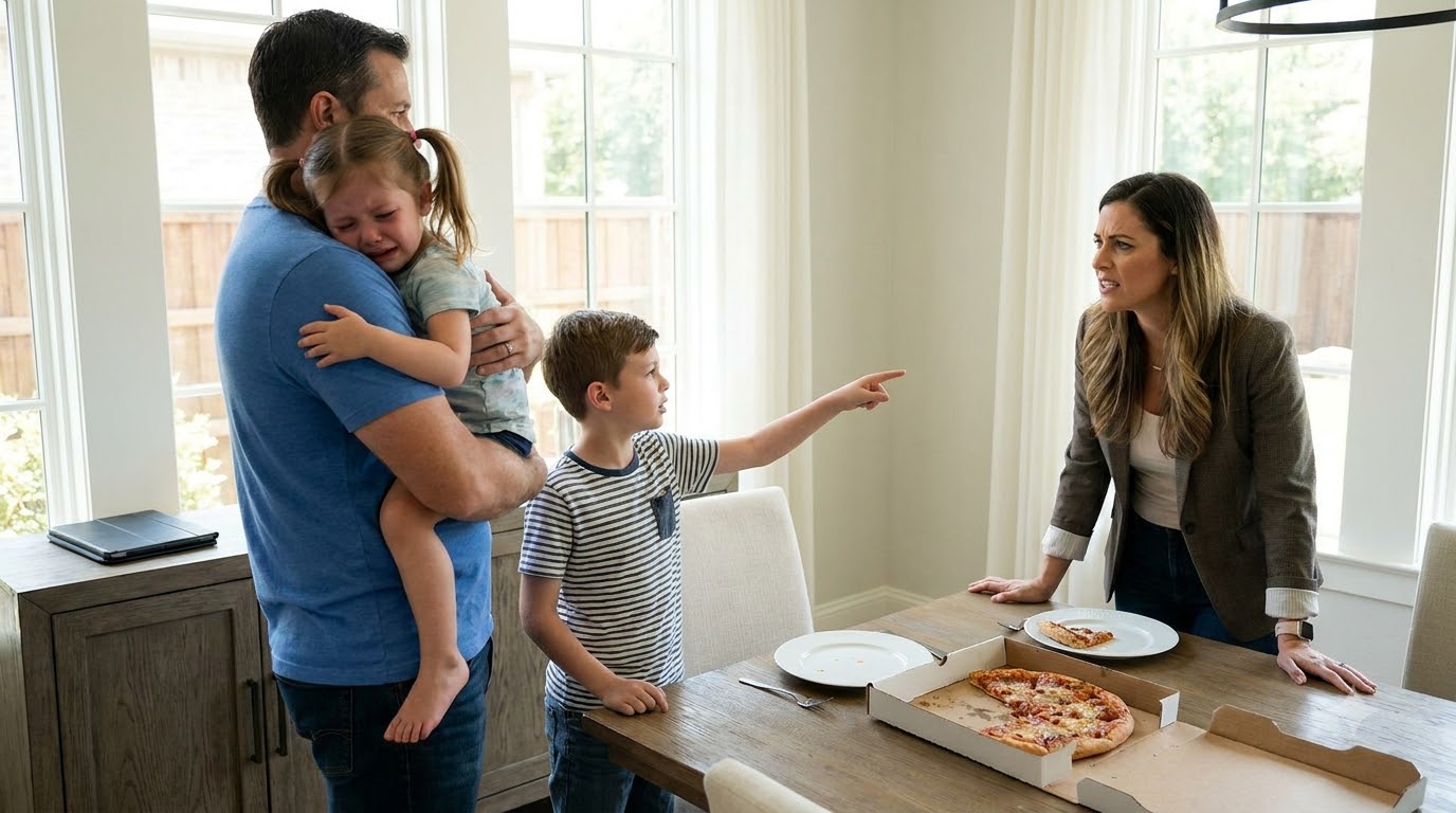 "My Four-Year-Old Daughter Reached For One Slice Of Pizza—And My Wife Slapped Her So Hard She Fell Beside The Table—Then I Walked In Before The Crying Stopped.