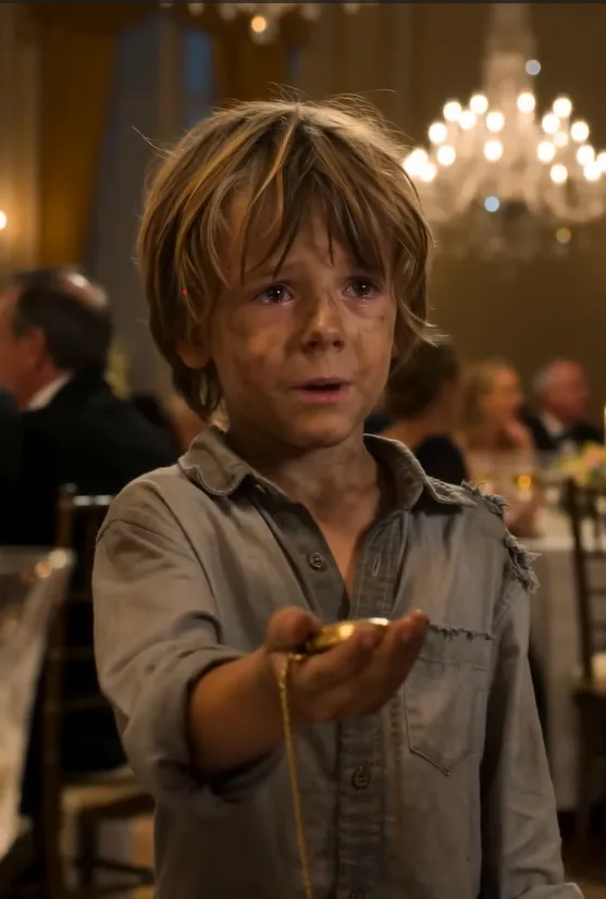 The little girl stood beside the elegant woman’s table, looking painfully out of place beneath the crystal chandeliers.
