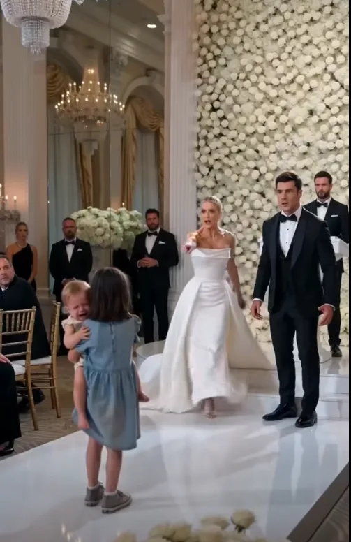 A little girl carrying a baby sister interrupted a billionaire wedding… then she called the groom “Daddy” in front of everyone.