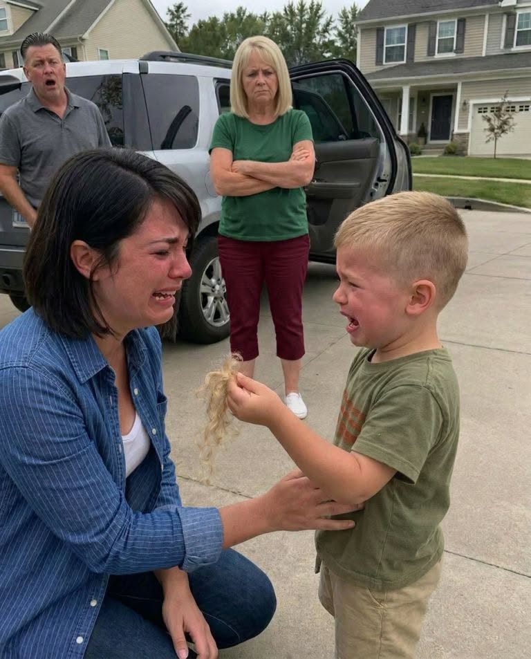 "My mother-in-law secretly picked up my five-year-old son from kindergarten and cut off his soft golden curls. But what my husband brought to Sunday dinner left her completely speechless.