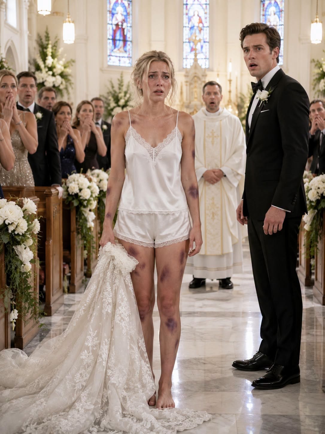 At the Wedding Altar, the Groom Tightened His Grip on My Hand and Whispered, "From This Moment, You Belong To Me. Remember Your Place." I Smiled Calmly And Replied, "You Wanted A Wife? Then Meet My Witness." Before Hundreds Of Sh0cked Guests, I Slipped Out Of My Wedding Gown, Exposing The Bru:ises He Had Left Behind Along With Months Of Hidden Evidence I Had Carefully Collected. The Applause Faded Into Complete Silence. But None Of Them Knew The Final Piece Of Proof I Was About To Reveal Would Destr0y Him, His Fortune, And The Entire Life He Had Spent Years Fabricating...