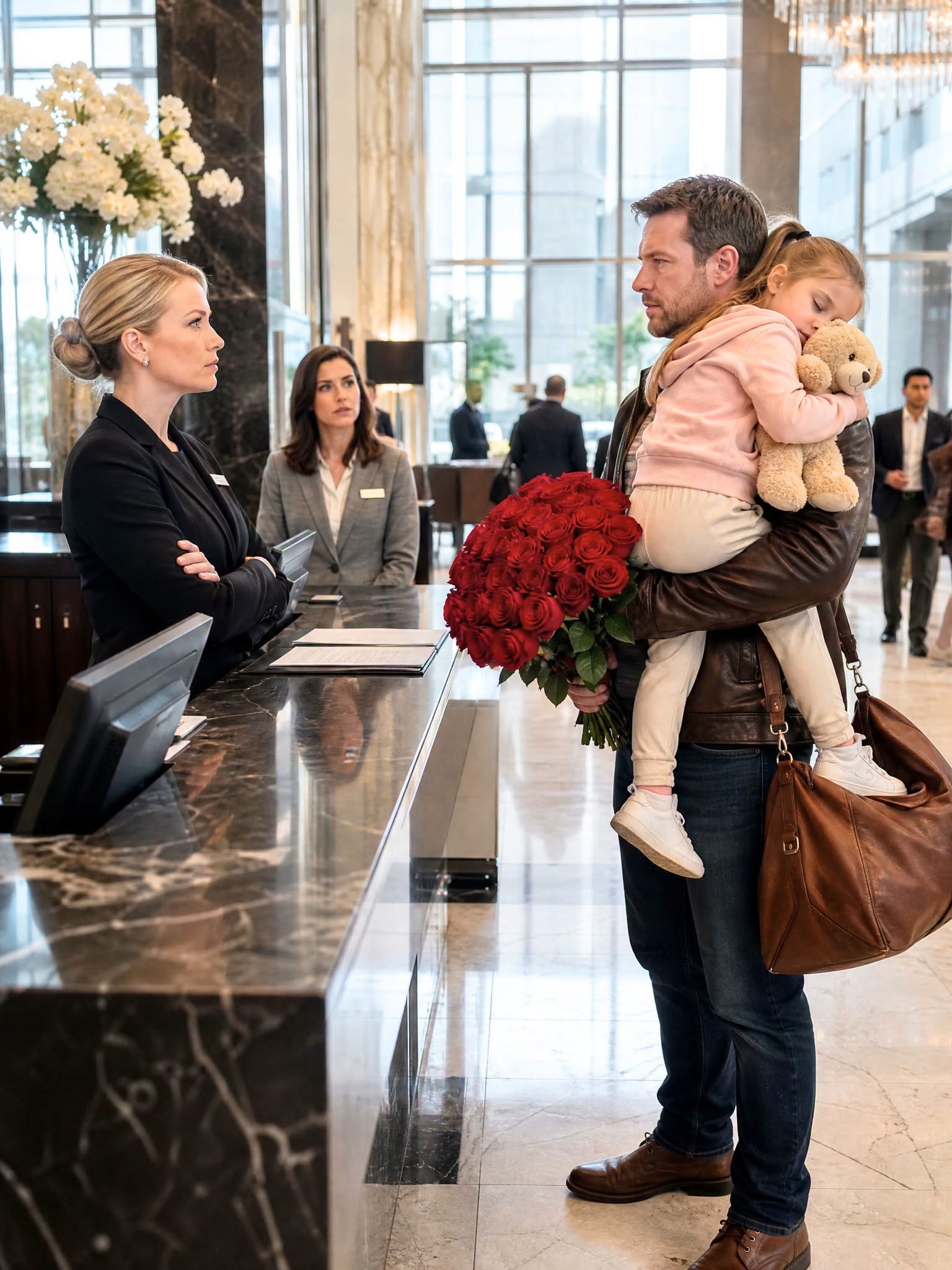 A widowed father carrying his sleeping daughter was turned away from the very hotel he owned because no one recognized him. By the time the staff discovered who he really was, the damage had already been done, and nothing they said could undo it.