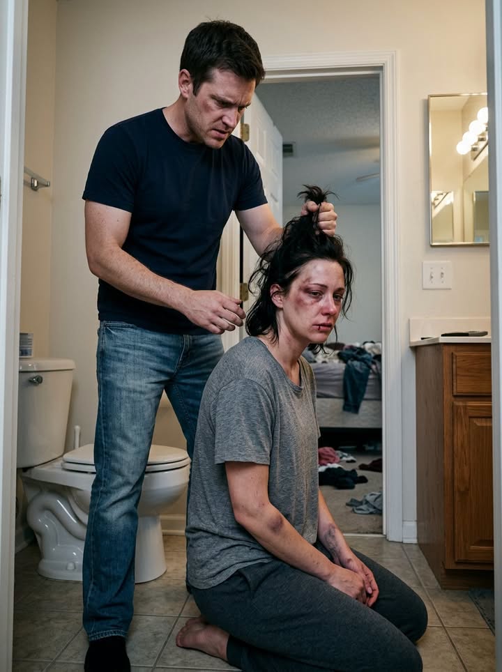 My husband ya:nke:d me off the toilet by my hair with my pants still half down, twisted me onto the floor, and pinned me there while his mother picked up my crying newborn because they wanted to “teach me who runs this family.” My cheek had already sw0llen, my lip was bl:ee:ding, and dark b:ruis:es were beginning to spread across my shoulder and thigh. His mother tossed the baby onto the mattress. I fought my way free, grabbed my son, and locked us inside the bathroom. Then the baby monitor crackled with their voices from earlier, calmly talking about how long they thought it would take before I “broke.”
