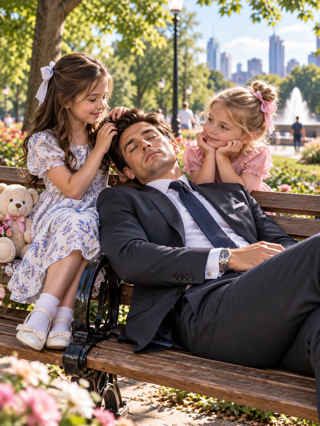 a billionaire collapsed from a heart attack on a crowded park path, watching stranger after stranger walk past without stopping — then two five-year-old girls in worn-out shoes rushed to his side and screamed until someone finally came to help. eleven days later, believing he owed his life to two children he had never met, he asked to meet their mother… only to freeze when she entered his hospital room wearing a small silver compass that belonged to a past he thought was gone forever.