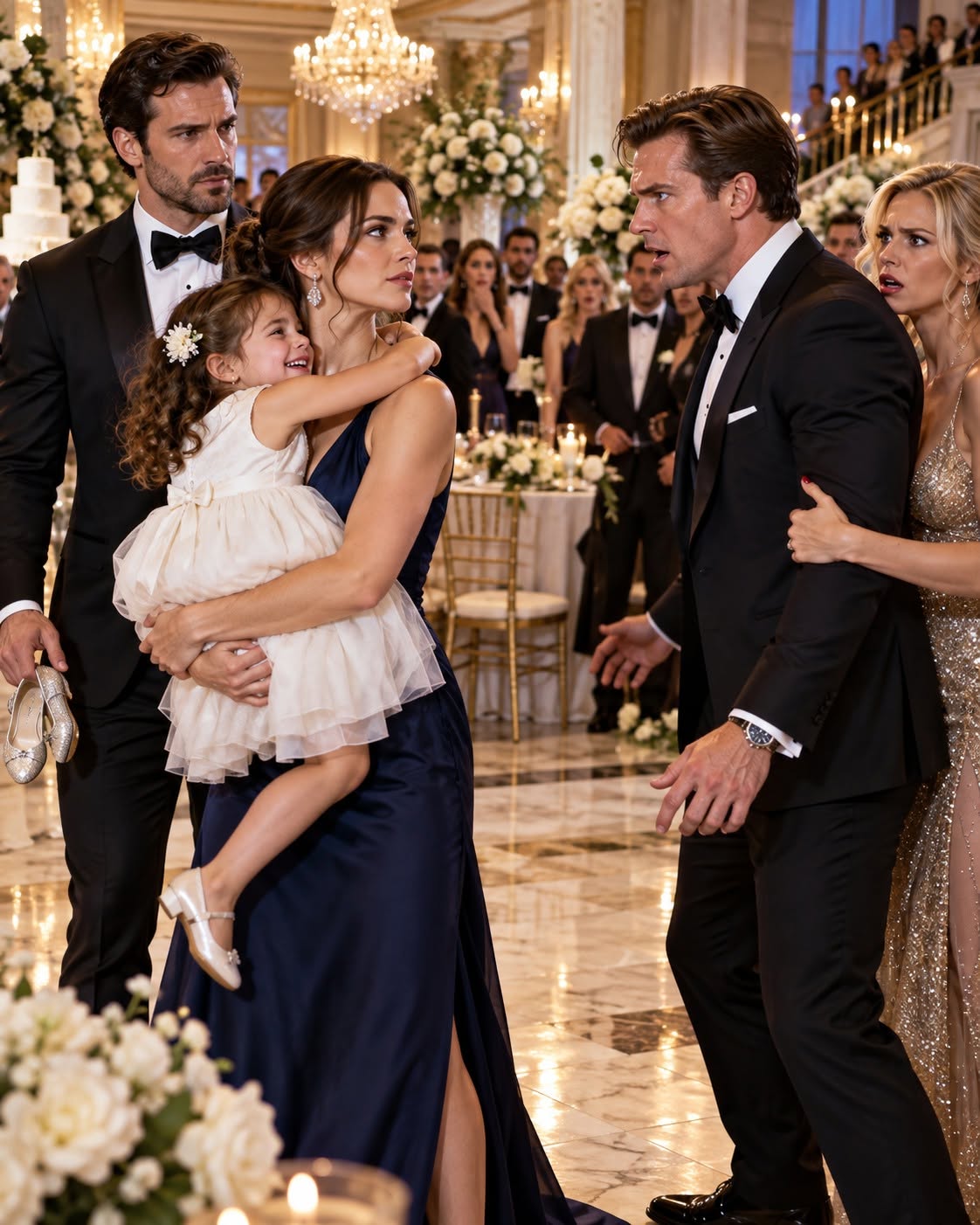 5 years after our divorce, I met my ex-husband at my cousin's wedding. Standing beside him was the woman who destroyed my marriage. He smirked: 'Leaving you was the smartest thing I ever did.' Just then, a 4-year-old girl ran into my arms. 'Mommy! Dad and I have been looking everywhere for you!' THAT'S WHEN HIS SMILE DISAPPEARED FOREVER