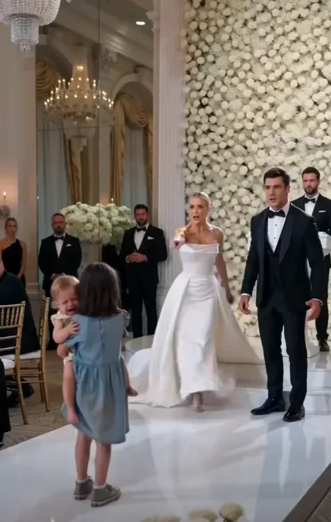 A little girl carrying a baby sister interrupted a billionaire wedding