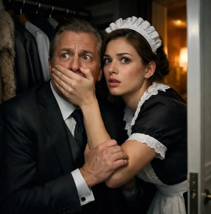 Millionaire Arrives Home EARLY… The Maid Grabs Him and Whispers “DON’T SPEAK.” What He Overheard Left Him Frozen