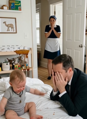 The maid heads upstairs after hearing the baby scream… and is stunned by what she discovers.