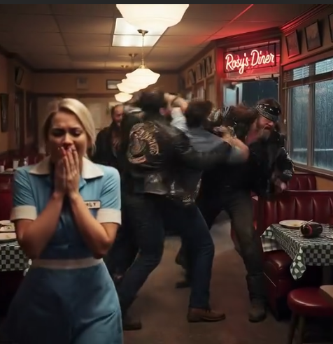 "Serve us, BITCH!" Thugs humiliate a waitress at a midnight diner, but when bikers crash the party