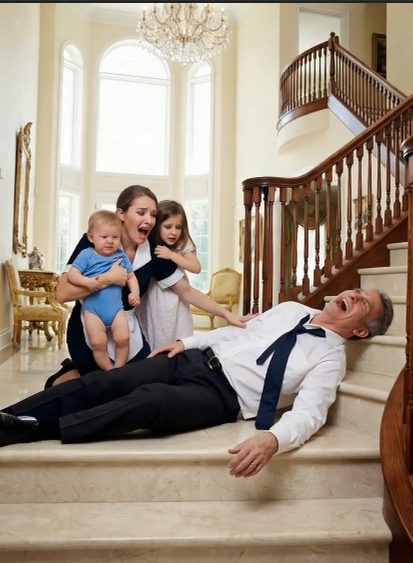 After falling down the stairs, a wealthy father pretends to be unconscious