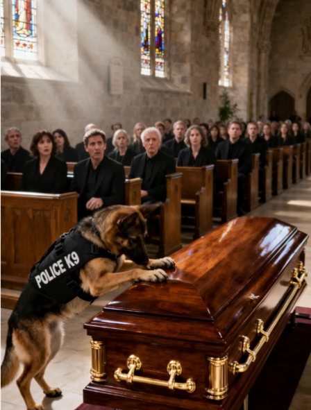 A canine brigade dog firmly refused to stay silent in front of an officer’s coffin—and the discovery that followed shocked everyone present.