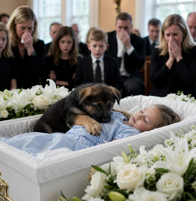 The dog froze on top of the coffin, trembling violently.
