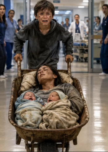 A little boy pushed his unconscious mother into the emergency room on an old wheelbarrow…
