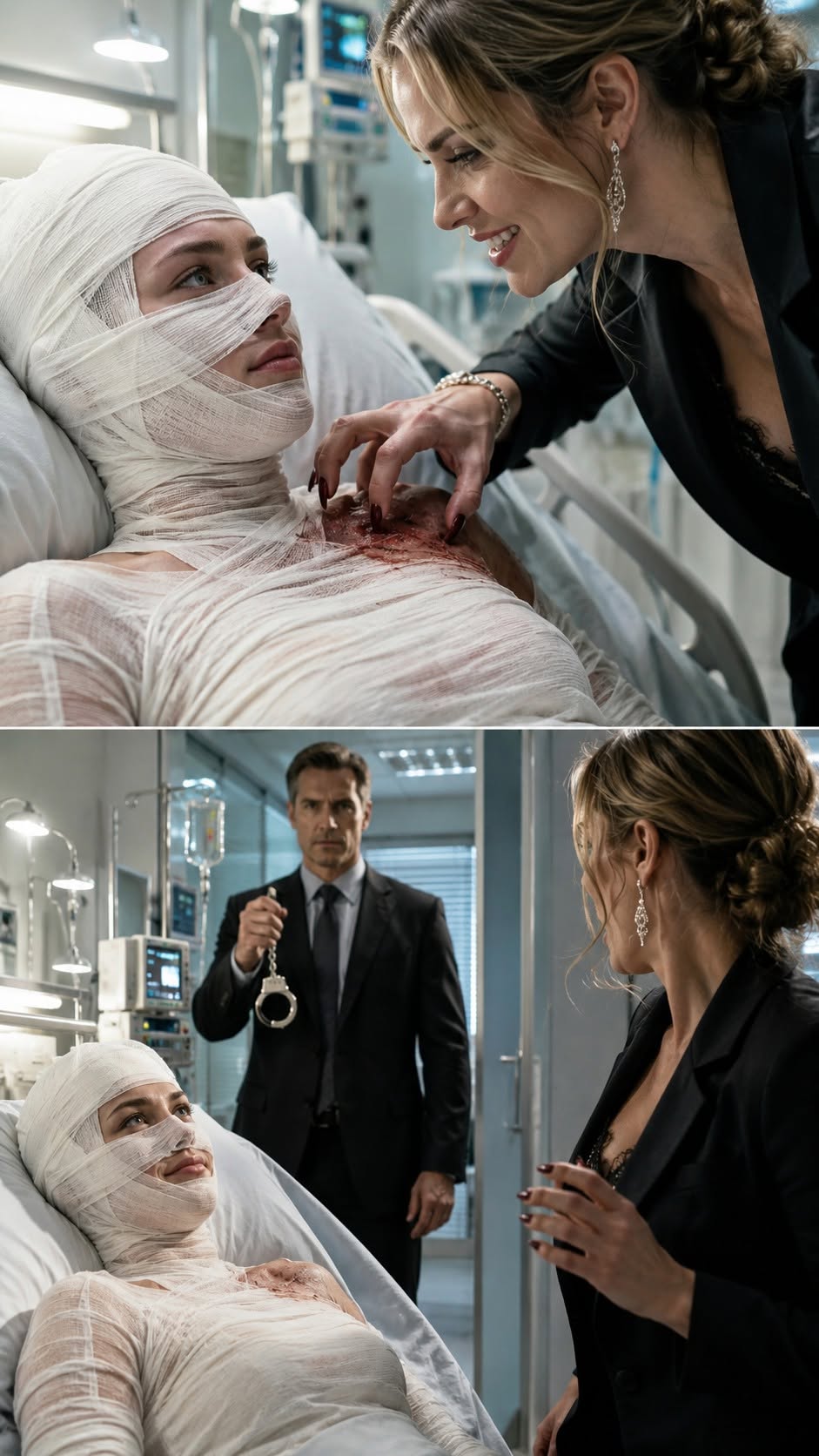 Wrapped in thick layers of gauze after third-degree burns