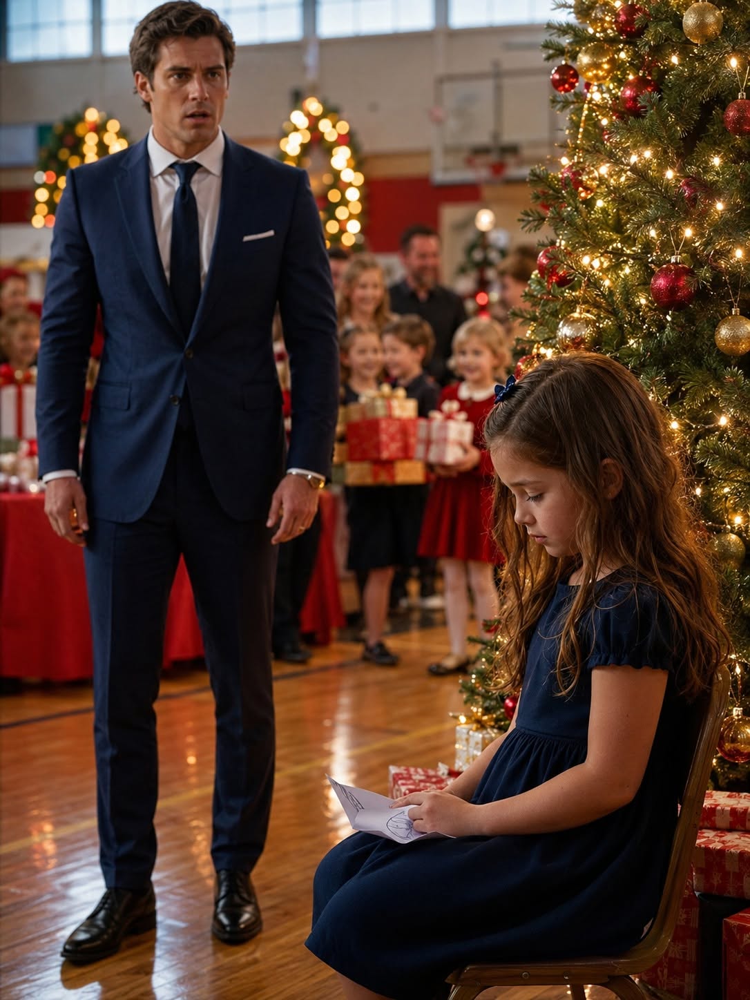 POOR GIRL STAYS SILENT AT SCHOOL CHRISTMAS PARTY — young billionaire’s move changes everything