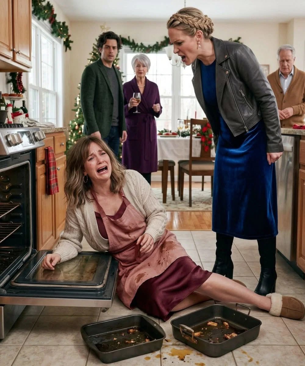 As I lifted the Christmas roast from the oven, my sister-in-law suddenly pushed me.