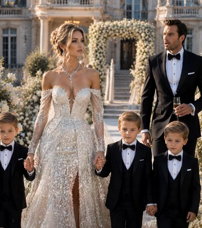 I brought my five-year-old triplet sons to my millionaire ex-husband’s wedding—and within seconds, an entire mansion full of wealthy guests fell silent. They thought they were inviting a broken woman to witness her replacement. Instead, they came face-to-face with a secret that had been hidden for five years, a secret powerful enough to turn the wedding of the year into the scandal of the decade.