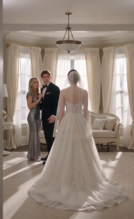 The sunlight poured through the tall windows of the bridal suite, turning the ivory curtains into glowing walls of gold.