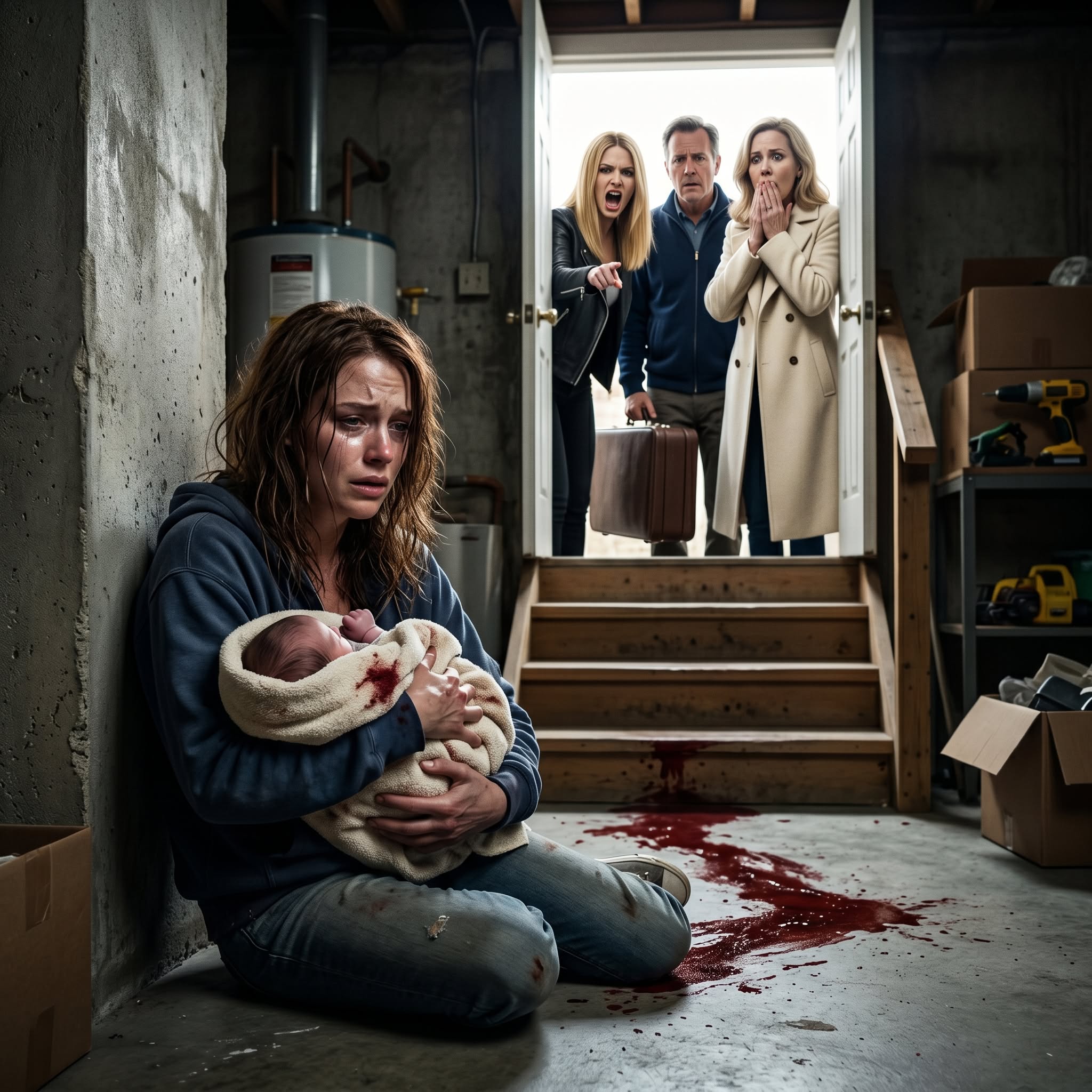 They told me to give birth and get out. Then my sister shoved me into the basement. When my family returned days later, what they found under the door changed everything.