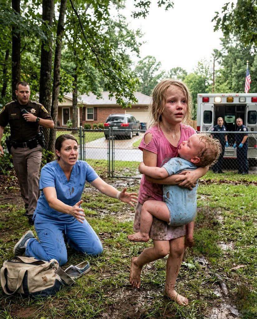 The second I got home from work, I saw my seven-year-old daughter stumbling out of the woods behind our house with her baby brother in her arms.