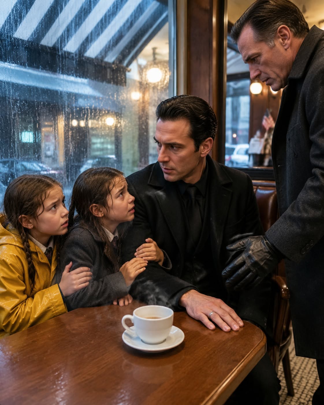 Two soaked twin girls ran into a Chicago cafe and grabbed the sleeve of Nathan Russo