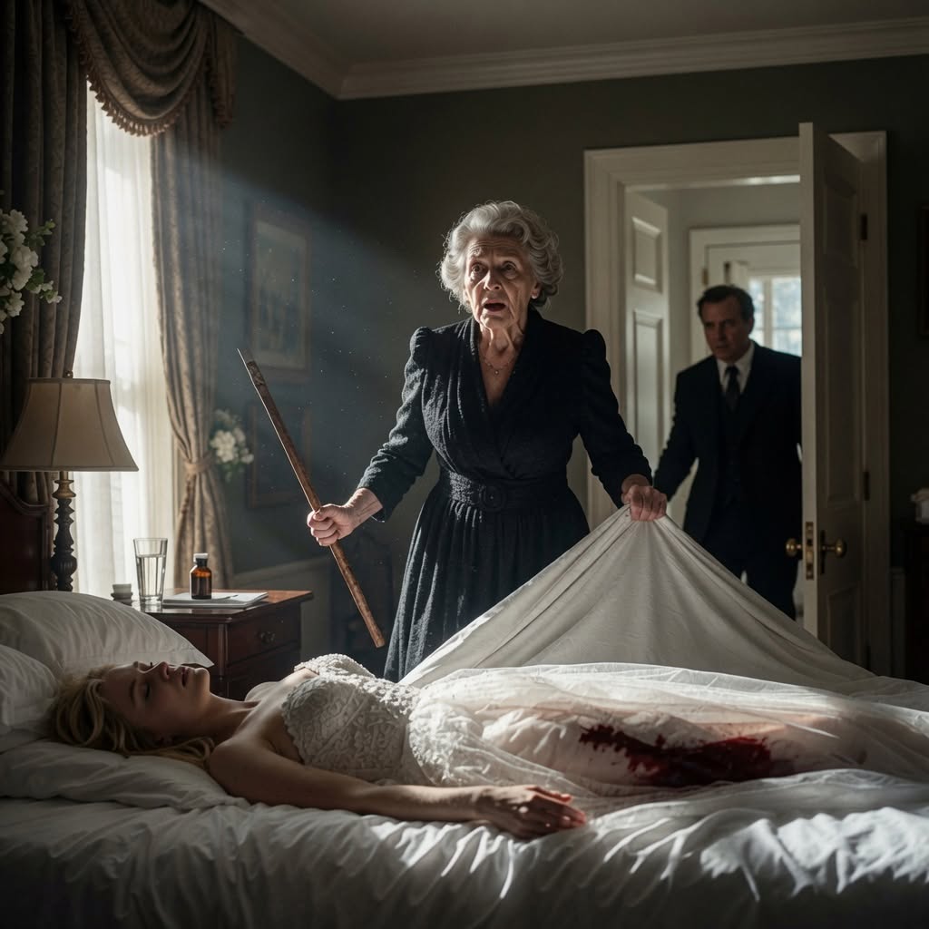 MY MOTHER-IN-LAW STORMED INTO THE BRIDAL ROOM WITH A STICK BECAUSE SHE THOUGHT I WAS A LAZY NEW BRIDE — BUT WHEN SHE PULLED BACK THE BLANKET, THE SECRET ON THE BED DESTROYED THE WHITMORE FAMILY