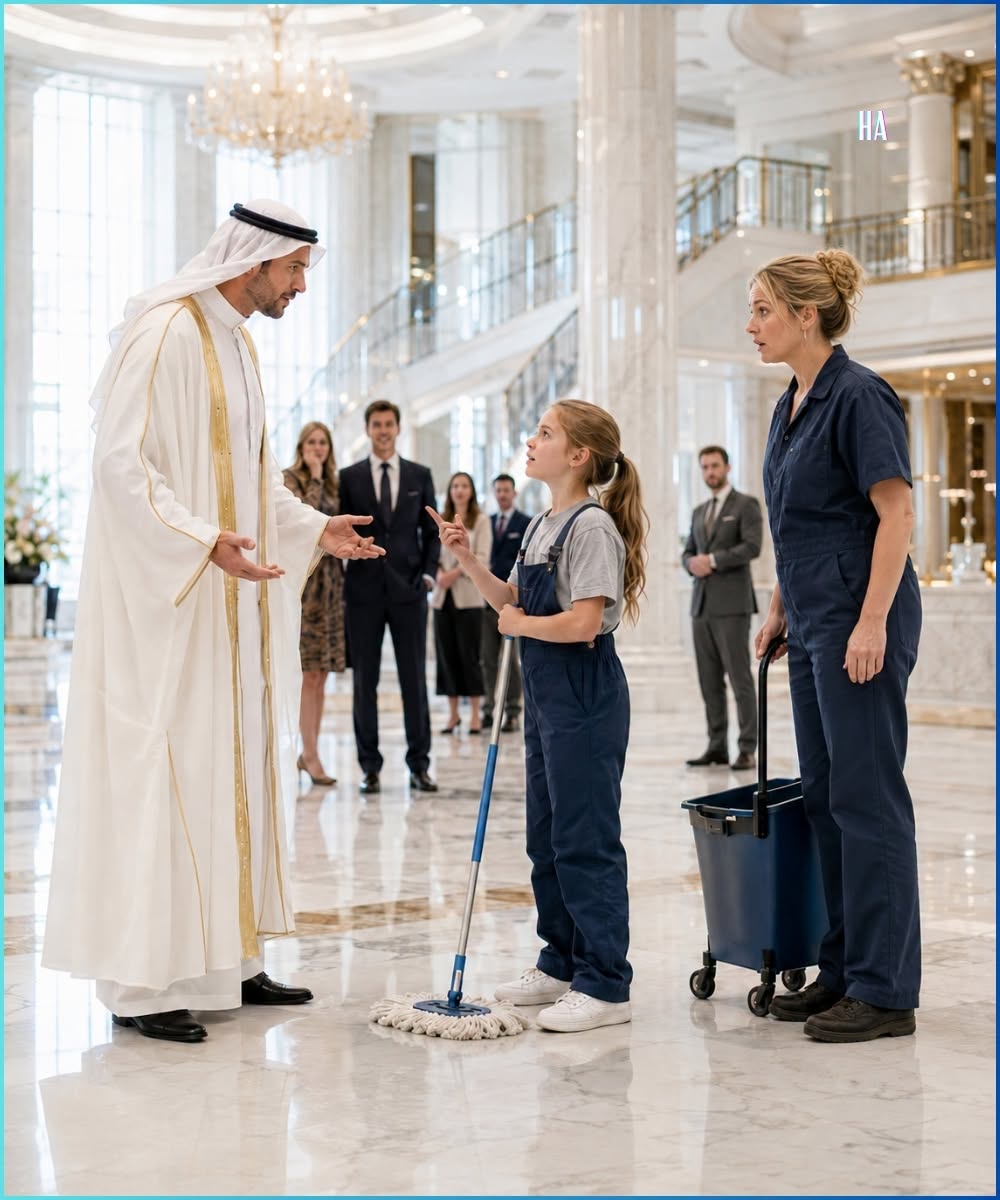 the millionaire sheikh spoke in Arabic and only the janitor’s ten-year-old daughter answered