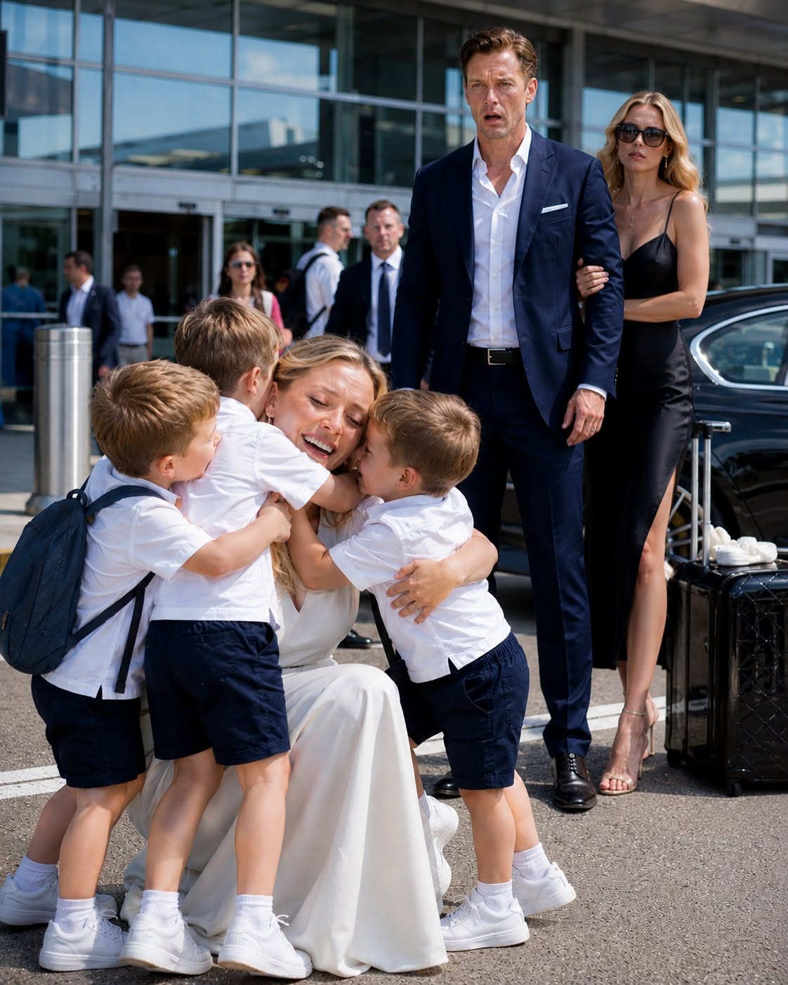 Three little boys ran across a crowded Denver airport pickup lane screaming “Mom!”