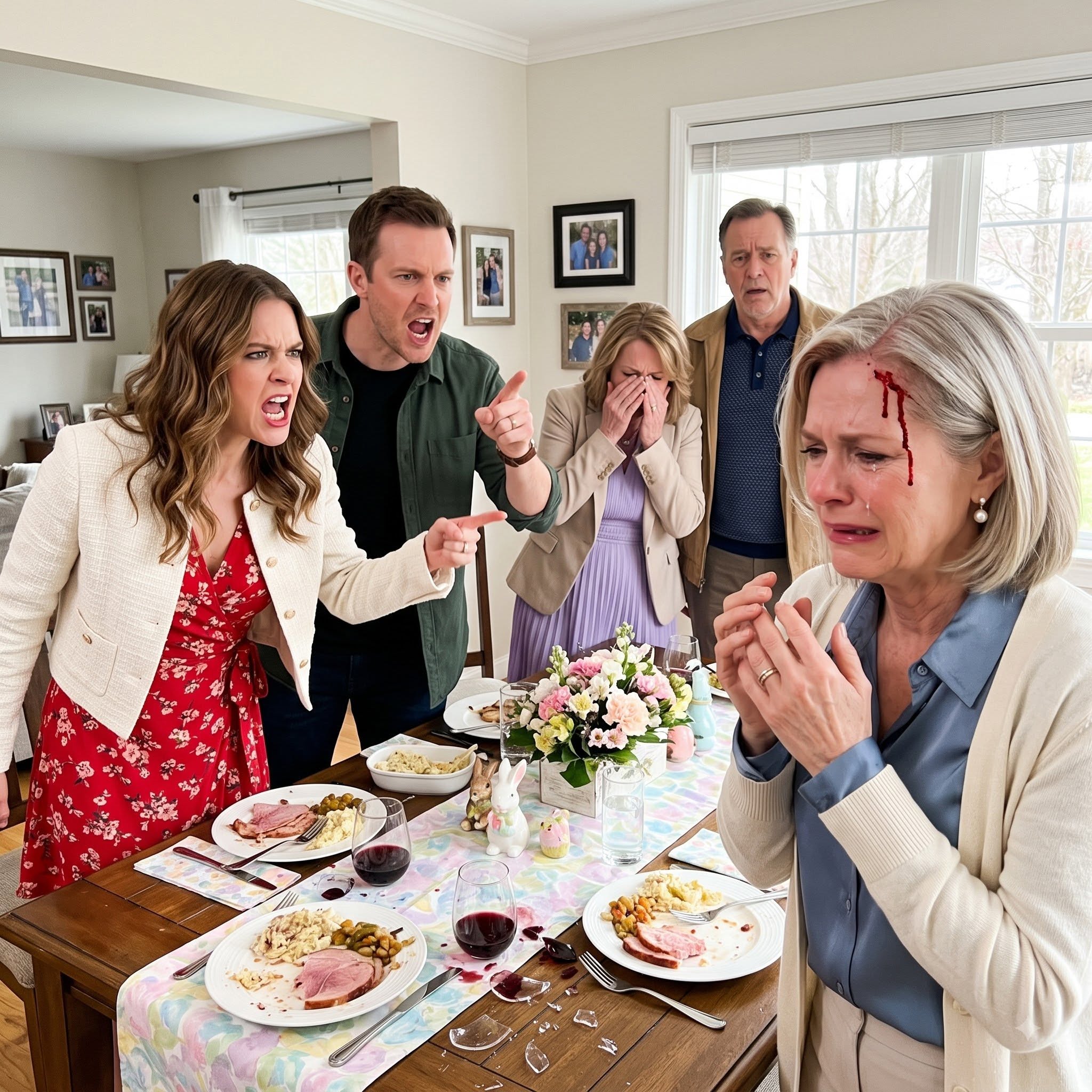 During Easter dinner, my daughter-in-law hurled a wine glass at me after I refused to let her parents move into my house