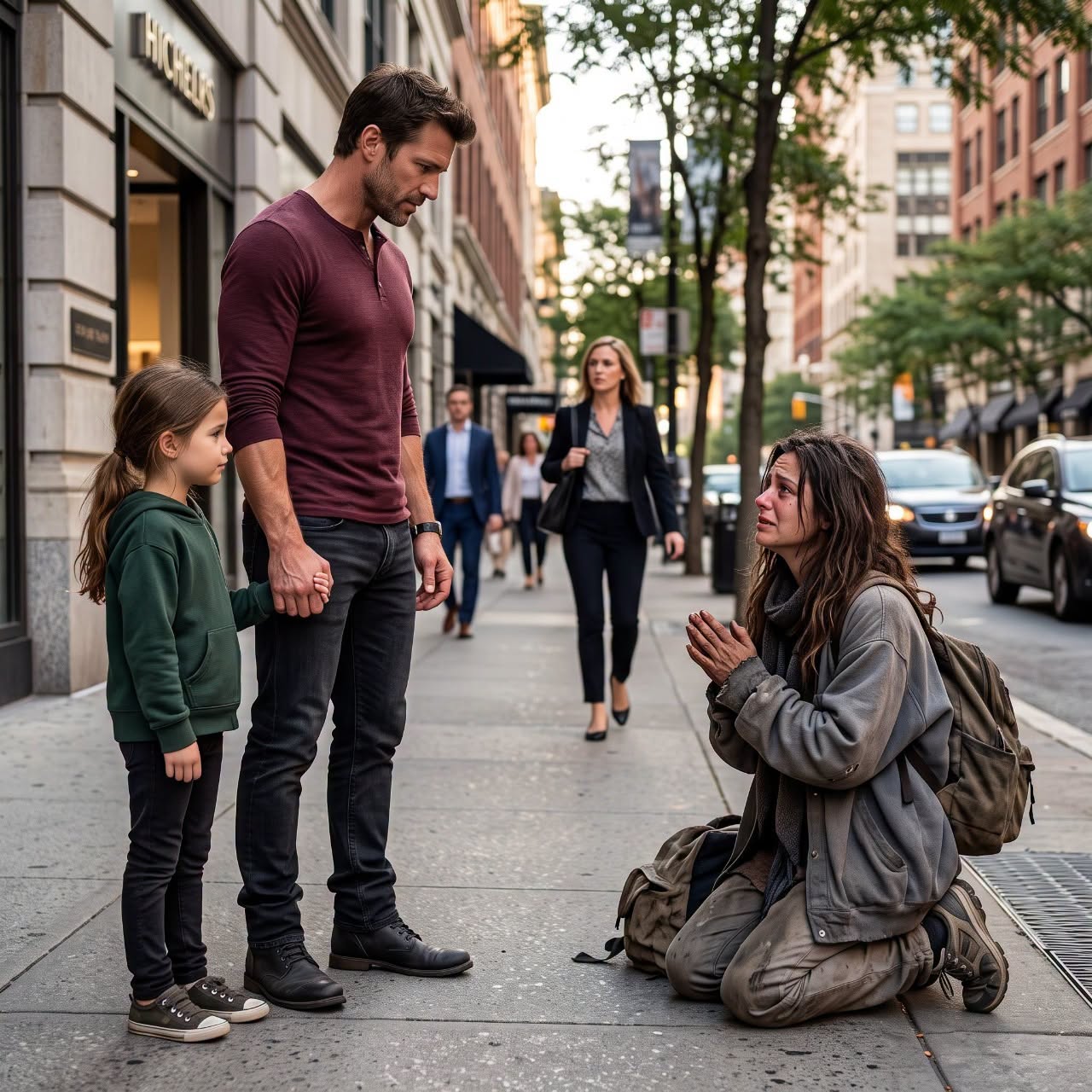 A broke single dad spent his last $20 helping a homeless woman his daughter refused to ignore—by sunrise, a line of black luxury cars was outside his house, and the truth about their mysterious guest left him speechless…