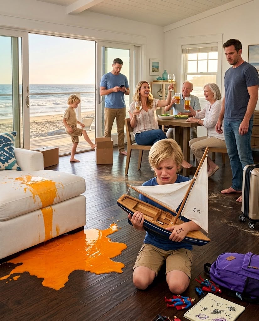 My sister watched her twins snap my ten-year-old son’s sailboat in half, spill orange soda across my hardwood, and claim the guest room in the Malibu cottage I paid $940,000 to buy.