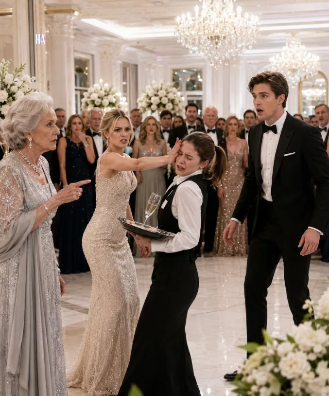 THE MILLIONAIRE WALKED IN JUST AS HIS FIANCÉE STRUCK A YOUNG SERVER—THEN HIS GRANDMOTHER REVEALED THE SECRET THAT SILENCED THE ENTIRE BALLROOM T
