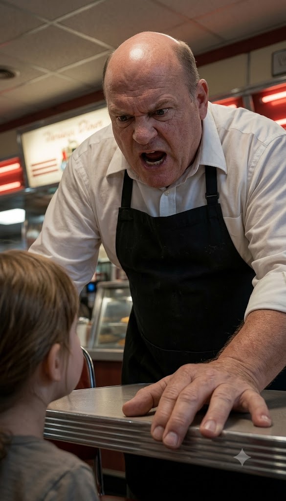 The Hungry Little Girl Is Scolded by the Restaurant Owner for Having No Money