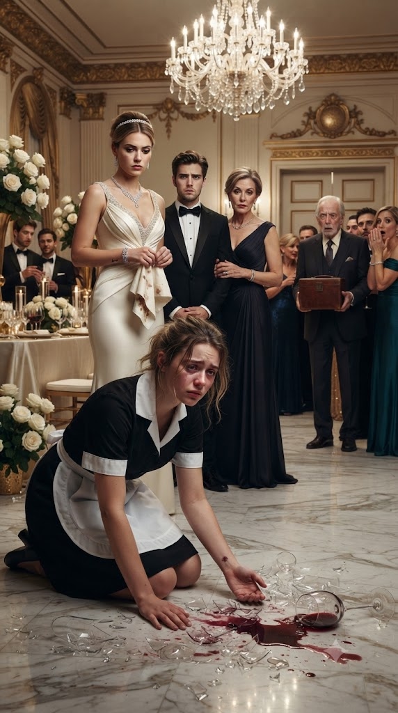 THE MAID WAS FORCED TO KNEEL AT A BILLIONAIRE ENGAGEMENT PARTY… UNTIL AN OLD LAWYER SAW THE BIRTHMARK ON HER WRIST