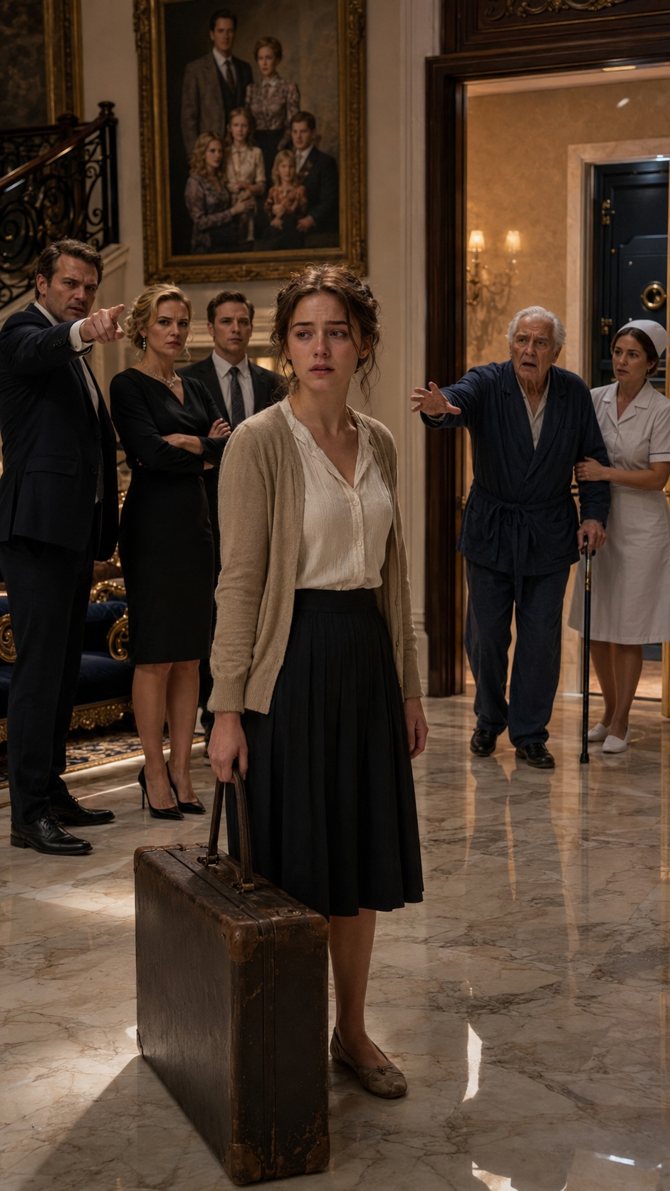 THE NANNY WAS THROWN OUT OF THE MANSION — UNTIL THE DYING BILLIONAIRE POINTED AT THE LOCKED SAFE