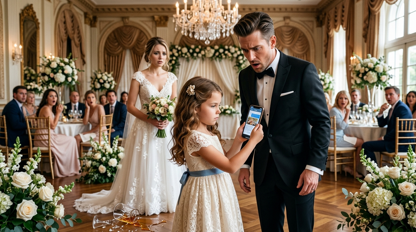 THE FLOWER GIRL KNOCKED AWAY THE GROOM’S DRINK… THEN PLAYED A VIDEO THAT STOPPED THE WEDDING
