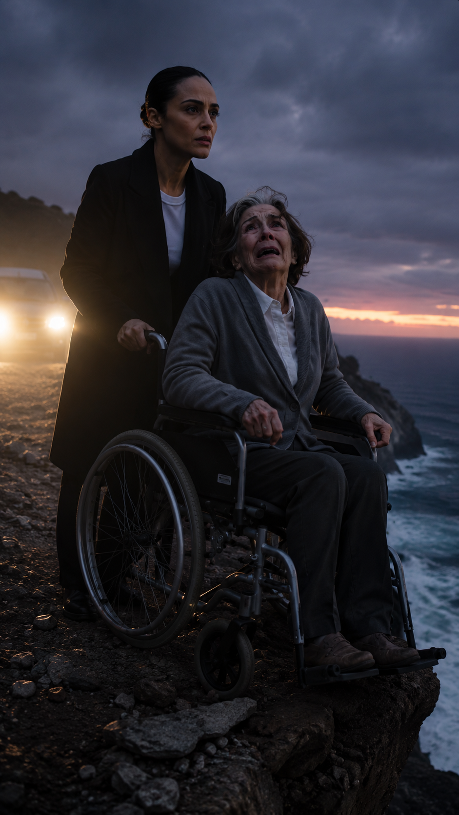 Daughter-in-Law Pushes Her Disabled Mother-in-Law Toward a Cliff — But the Headlights Behind Her Make Her Freeze