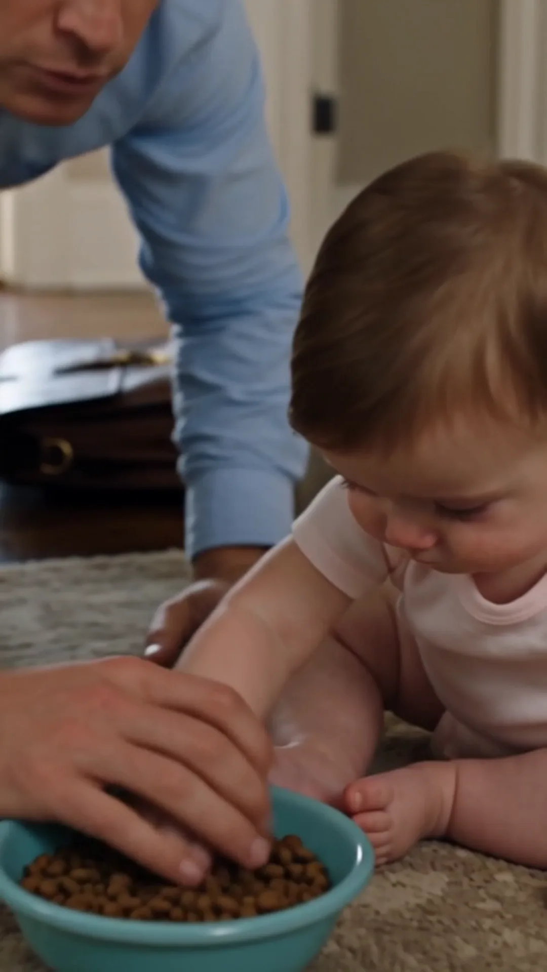 THE BABY WAS EATING FROM THE DOG'S BOWL WHEN HER FATHER CAME HOME, BUT THE WORDS SHE WHISPERED NEXT TURNED THEIR PERFECT HOME INTO A CRIME SCENE