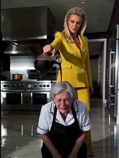 A Cruel Wife Kicks Her Elderly Maid, Unaware of Her Husband’s Secret… When a wealthy socialite humiliates her elderly maid in the kitchen, her husband intervenes with shocking force—revealing a deeply buried family secret that changes their lives forever.