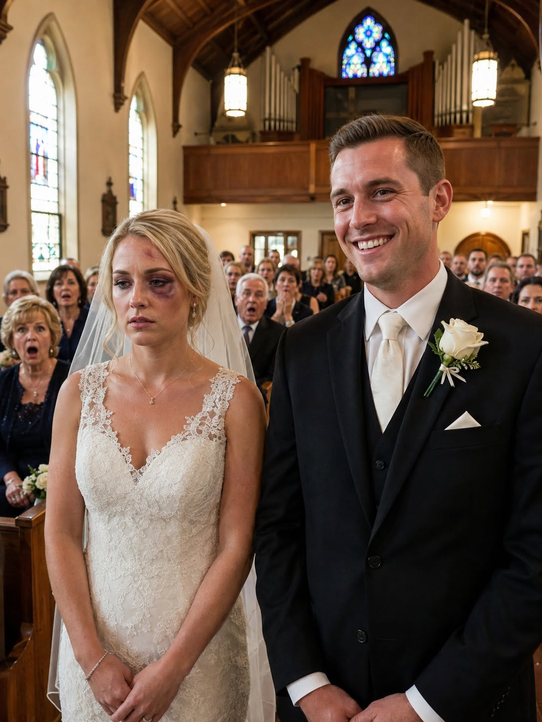 I walked into the garden dressed as a bride, with the bruise beneath my left eye hidden under layers of makeup. My mother had already warned me, “Don’t make a scene.” My fiancé knew exactly what she had done—and when I heard him whisper to her, “It worked.
