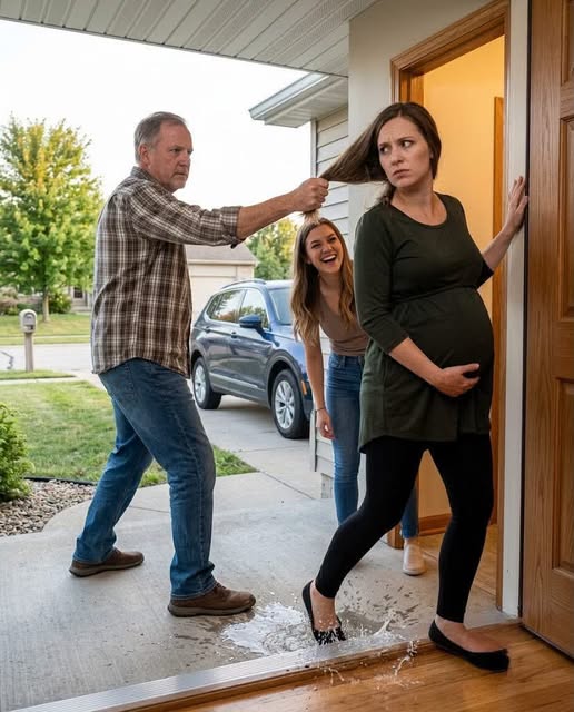 After my husband passed away, my father grabbed me by the hair and dragged me out of my own house while I was eight months pregnant. My water broke as my twenty-four-year-old stepmother laughed right in my face. I didn’t scream. I made one phone call, and only minutes later, they realized they had just thrown away everything they thought they were about to take.