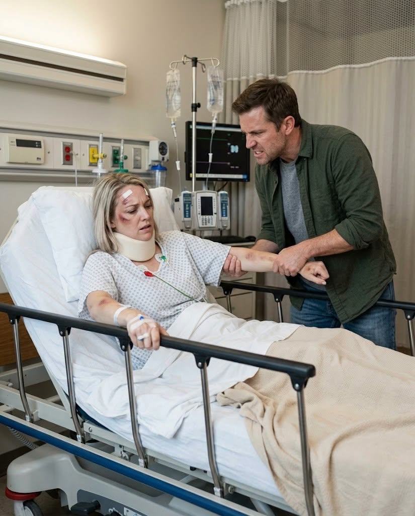 After a serious car accident, I was rushed to the hospital. My husband stormed into my room looking furious. “I’ve had enough of this,” he snapped. “get out of that bed. I’m not paying another dollar for this.” He grabbed my arm and tried to pull me up despite my injuries. When I refused to move, he reacted in a way no one expected. What happened next changed everything.