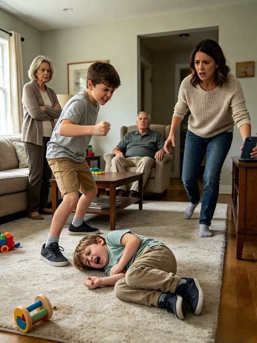 My 6-year-old son lay on the floor gasping, a broken rib from the beating his 10-year-old cousin had just given him. When I reached for my phone to call 911, my mother snatched it away. "Boys fight," she snapped. "Don’t ruin your nephew’s future." My father barely looked up. "You’re overreacting." My sister just smirked. In that moment, they thought they’d silenced me… but they had just pushed me to do something none of them saw coming.