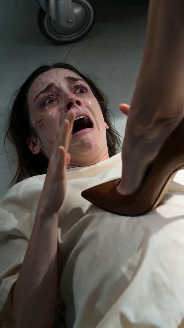 The first thing Adrian Vale saw when he burst through the blue hospital doors was his wife on the floor.  Elena was curled beside the wheeled hospital bed, barefoot, trembling in a cream-colored patient gown, both arms wrapped around her swollen belly like she was trying to protect the last good thing left in her life. The fluorescent lights above her made the room look colder than it already was. White tiles. Stainless steel table. Pull-down curtains. A heart monitor blinking beside an empty bed.  And standing over her was Selena Cross.  Perfect hair. Sharp makeup. Brown dress. High heels planted on the floor like she owned the room.  Adrian’s blood went ice-cold.  “Elena!” he shouted.  Elena looked up at him with wet eyes and reached one shaking hand toward him. “Adrian…”  He crossed the room in three strides and grabbed Selena by the arm.  “What the hell did you do to her?”  Selena didn’t scream. She didn’t fight. She didn’t even look afraid.  That was the first thing Adrian should have noticed.  Instead, he shoved her away from Elena and dropped to his knees beside his wife. “Baby, talk to me. Are you hurt? Is the baby okay?”  Elena clung to him instantly, burying her face in his suit jacket. Her whole body shook.  “She came here to destroy us,” Elena whispered. “She said you belonged to her. She said the baby ruined everything.”  Adrian turned slowly toward Selena.  For eight months, he had tried to stay calm. Eight months of strange messages. Eight months of Elena crying in the middle of the night, saying Selena wouldn’t leave them alone. Eight months of missed calls, anonymous emails, rumors at his company, and whispers that Selena Cross—his former business partner, his former almost-fiancée—had never accepted that he chose Elena instead.  He had believed every word.  Because Elena was his wife.  Because Elena was pregnant.  Because no man wants to believe the woman carrying his child is lying to his face.  Selena stood near the hospital bed, rubbing her wrist where he had grabbed her. Then she looked down at Elena and said quietly, “Tell him.”  Elena froze.  Adrian’s jaw tightened. “Tell me what?”  Selena’s eyes stayed on Elena. “Tell him why you refused every ultrasound where he could be in the room.”  Elena’s breath caught.  Adrian turned to her. “What is she talking about?”  Elena shook her head quickly. “She’s lying. Adrian, please, she’s trying to confuse you.”  Selena gave a small, bitter laugh. “I wish I were.”  Adrian stood up, placing himself between the two women. “Enough. I want security in here now.”  “No,” Selena said. “You want the truth.”  She reached into her handbag.  Adrian stepped forward. “Don’t.”  Selena slowly pulled out a folded envelope and held it up with two fingers.  “Medical records,” she said. “From three clinics. Three different names. Same woman.”  Elena’s voice cracked. “Adrian, don’t listen to her.”  But something in her tone changed. It was small. Almost invisible.  Fear.  Not fear of Selena.  Fear of being found out.  Adrian looked down at his wife. “Elena?”  She clutched her belly tighter. “She’s obsessed with you. She forged them.”  Selena walked to the stainless steel table and placed the envelope there.  Then she said the sentence that made the whole room go silent.  “She was never pregnant.”  Adrian stared at her.  The words did not make sense.  For a moment, he actually laughed. Not because it was funny, but because his mind rejected it completely.  “What did you just say?”  Selena’s face did not move. “There is no baby, Adrian.”  Elena began sobbing instantly. “How can you say that? How can you be so evil?”  Adrian looked at Elena’s belly. The shape beneath the gown. The months of careful steps, soft cravings, doctor appointments she attended alone, baby clothes arriving in white boxes, the nursery painted pale green because Elena said she wanted a surprise.  He remembered the first night she told him.  She had stood in their kitchen holding a test in both hands, crying so hard she could barely speak.  “We’re going to be a family,” she had whispered.  Adrian had fallen to his knees and kissed her stomach.  He had believed he was kissing his child.  Selena stepped closer. “Ask her what hospital she was registered at before today.”  “Elena?” Adrian said.  Elena shook her head violently. “I was scared. I didn’t want stress. You know the doctor told me stress was dangerous.”  “What doctor?” Selena asked.  Elena snapped, “Shut up!”  That was the second thing Adrian should have noticed.  His wife had stopped sounding helpless.  Selena’s expression hardened. “Tell him the doctor’s name.”  Elena’s lips parted.  No answer came.  Adrian felt something crack in his chest.  “Elena,” he said carefully, “what is our doctor’s name?”  She looked at him like he had betrayed her by asking.  “You’re taking her side?”  “I’m asking you a question.”  “She attacked me.”  “Then answer me.”  The monitor beside the bed beeped softly, though no one was attached to it. The sound felt obscene in the silence.  Elena lowered her eyes.  Selena reached down and picked up a small medical scissors from the tray. Adrian moved fast, grabbing her wrist.  “What are you doing?”  Selena looked at him, calm and steady. “Proving it.”  Elena screamed, “Don’t let her touch me!”  Adrian hesitated.  That hesitation was all Selena needed.  She did not touch Elena. She simply tossed the scissors onto the floor near Elena’s gown and said, “Then let her prove it herself.”  Elena stared at the scissors like they were a loaded gun.  Adrian whispered, “Lift the gown.”  “No.”  “Lift it.”  “No, Adrian, please…”  His voice broke. “Lift it.”  Elena’s sobbing turned sharp, panicked, animal-like. She pulled away from him, pressing her back against the hospital bed.  “I did this for us,” she said.  The room stopped breathing.  Adrian’s face drained.  “What?”  Elena covered her mouth as if she could put the words back inside.  Selena closed her eyes.  Adrian took one step backward.  “What did you do?”  Elena shook her head. “You were leaving me.”  “I wasn’t leaving you.”  “You were! You were always at work. Always with lawyers. Always with your father’s company. And then she came back.”  Selena’s voice was cold. “I came back because your husband asked me to audit missing funds.”  Elena’s eyes flashed.  Adrian turned slowly. “Missing funds?”  Selena nodded. “From the foundation account. Nearly two million dollars moved through shell charities. I found the pattern. Elena found out.”  Adrian looked at Elena. “No.”  Elena crawled toward him on her knees. “I was going to fix it.”  “Fix what?”  “I needed time.”  “For what?”  “To pay it back.”  “With what money, Elena?”  She looked up at him, tears spilling down her face.  “The inheritance.”  Adrian felt the floor disappear under him.  His father’s will.  The clause.  If Adrian had a child, control of the Vale family trust would transfer early to him, bypassing the board and giving Elena access through marriage.  If there was no child, the board kept control for another five years.  Five years Elena apparently did not have.  Selena said quietly, “She needed you to believe there was a baby.”  Adrian looked down at Elena’s stomach.  “Show me.”  Elena shook her head.  “Show me.”  She screamed, “I did it because I love you!”  Adrian flinched as if she had slapped him.  “No,” he whispered. “You did it because you needed me.”  Elena’s hands trembled as she reached for the ties of the patient gown. For several seconds, she just cried. Then slowly, painfully, she loosened the fabric.  The gown fell open.  Beneath it was not skin stretched over life.  It was silicone.  Straps.  Padding.  A beautifully crafted lie.  Adrian stared.  He did not move. Did not speak. Did not breathe.  Then the fake belly slipped loose.  It hit the floor with a soft, horrible sound and rolled across the tile until it stopped against Adrian’s shoe.  For eight months, he had spoken to that belly.  He had sung to it once, drunk and embarrassed, while Elena laughed from their bed.  He had placed headphones against it.  He had cried into it after his father died.  He had built a nursery for it.  And now it lay at his feet like a prop from a bad play.  Selena turned away, giving him the dignity of not watching his face break.  Elena reached for him. “Adrian…”  He stepped back.  That single step destroyed her more than any shout could have.  “Don’t,” he said.  His voice was barely human.  “Elena, don’t say my name.”  She collapsed forward, sobbing. “I was scared. I didn’t know how to stop. At first it was just one lie. I thought I could get pregnant for real before anyone knew.”  Adrian covered his mouth.  The cruelty of it almost made him laugh.  “You thought you could replace a lie with a baby?”  “I wanted a family!”  “You wanted a bank account.”  “No!”  Selena picked up the envelope again and opened it. “There’s more.”  Adrian did not look at her. “How can there be more?”  Selena’s voice softened for the first time. “Because the hospital called me, not you.”  Elena froze again.  Adrian noticed this time.  He looked at Selena. “Why would they call you?”  “Because Elena checked in under my name.”  Adrian turned back toward his wife.  Elena’s tears stopped.  Selena continued, “She planned to report that I attacked her. She wanted bruises, a witness, a broken room, enough chaos for people to believe I caused a miscarriage.”  Adrian whispered, “A miscarriage of a baby that never existed.”  Selena nodded. “And once everyone believed that, she would blame me. Your family would bury me. Your company would fire me. The audit would disappear under scandal.”  Elena screamed, “You don’t know what it’s like!”  Adrian stared at her.  Elena’s face twisted with rage and humiliation. “You were born with everything. You lose money and call lawyers. I lose money and I disappear. Your mother looked at me like I was dirt. Your father made me sign papers like I was a threat. Everyone in that house waited for me to fail.”  “So you faked our child?”  “I gave you something to care about!”  The words echoed off the tiled walls.  Adrian looked at her as though he were seeing a stranger wearing his wife’s face.  “You were enough,” he said. “Before all this, you were enough.”  For the first time, Elena looked truly devastated.  Not because she had been caught.  Because she realized he meant it.  Selena’s phone buzzed. She glanced down.  “Security is outside,” she said.  Adrian nodded slowly.  Elena’s eyes widened. “You called security?”  Selena looked at her. “No. The police.”  Elena scrambled backward. “Adrian, please. Please, don’t let them take me. I’m your wife.”  He looked down at his left hand.  The wedding ring was still there.  Gold. Heavy. Warm from his skin.  He remembered sliding it onto Elena’s finger in a church full of white roses. Her vows had been simple.  “I will never make you question what is real.”  He almost bent over from the pain of remembering it.  Slowly, Adrian removed his ring.  Elena shook her head. “No…”  He held it for one last second.  Then he let it fall.  The ring struck the tile and spun in a small golden circle before settling beside the fake belly.  That was when Elena finally broke.  Not when Selena exposed her.  Not when the police knocked.  Not when Adrian stepped away.  It was the ring.  The tiny sound of metal on tile.  The sound of a marriage ending.  The doors opened.  Two officers entered first, followed by a hospital administrator and a nurse whose face was pale with discomfort. Nobody spoke for a moment. Everyone saw the fake belly on the floor. Everyone understood enough.  Elena looked around the room, searching for sympathy and finding only silence.  Then she did something Adrian would remember for the rest of his life.  She stopped crying.  Her face became still.  She looked at Selena and smiled.  A small smile.  A terrifying one.  “You think you won,” Elena said.  Selena’s eyes narrowed.  Elena tilted her head. “Check the envelope again.”  Selena frowned and opened the medical records.  Adrian watched her expression change.  Just slightly.  But enough.  “What?” he asked.  Selena pulled out the final page.  It was not a medical record.  It was a photograph.  Old. Grainy. Taken from a security camera.  Selena and Adrian’s father, Richard Vale, standing outside a private bank two weeks before his death.  Adrian stepped closer.  “What is that?”  Elena’s smile widened through her tears.  “Ask Selena why your father really died.”  The room changed again.  Selena’s confidence cracked.  Adrian looked at her. “Selena?”  Selena swallowed. “Adrian, that’s not—”  Elena laughed softly from the floor. “She didn’t come back to audit me. She came back because your father found out what she did first.”  Adrian’s heart began pounding.  Selena shook her head. “She’s lying.”  “Am I?” Elena whispered.  The police officer reached for the photograph.  Elena continued, voice low and poisonous. “Your father wasn’t going to give her the company. He was going to expose her. The missing money started before I ever touched that account.”  Adrian looked between them.  Selena’s silence lasted one second too long.  That was all it took.  The woman he thought was the villain had been lying.  The woman he thought was the victim had been lying.  And the baby he thought was his future had never existed.  Adrian laughed once.  A broken, empty sound.  “Both of you,” he said.  Elena’s smile faded.  Selena whispered, “Adrian…”  He looked at the police officers. “Take the records. All of them. And the photograph.”  Then he looked at Selena. “You’ll explain everything downtown.”  He looked at Elena. “So will you.”  Elena reached for him one final time. “Adrian, please.”  But this time, he did not step back.  He simply looked at her with eyes so hollow she stopped reaching.  “You didn’t just fake a pregnancy,” he said. “You made me mourn a child who never lived.”  The police lifted Elena gently from the floor. She didn’t fight. She stared at the ring beside the silicone belly until they led her out.  Selena followed another officer, still insisting she could explain.  Adrian remained alone in the hospital room.  The fluorescent lights buzzed overhead.  The bed was empty.  The monitor kept blinking.  On the tile floor lay a wedding ring and a fake belly, side by side like evidence from a crime scene.  Adrian bent down and picked up the ring.  For a moment, he almost put it in his pocket.  Instead, he placed it on the stainless steel table.  Then he picked up the fake belly.  It was heavier than he expected.  Warmer than it should have been.  He held it for one second, remembering every lie he had loved.  Then he dropped it into the trash.  When Adrian walked out of that hospital room, he didn’t look like a man who had lost a wife.  He looked like a man who had buried a future.  And behind him, under the cold white light, the only sound left was the quiet beep of a monitor that had never belonged to anyone at all.