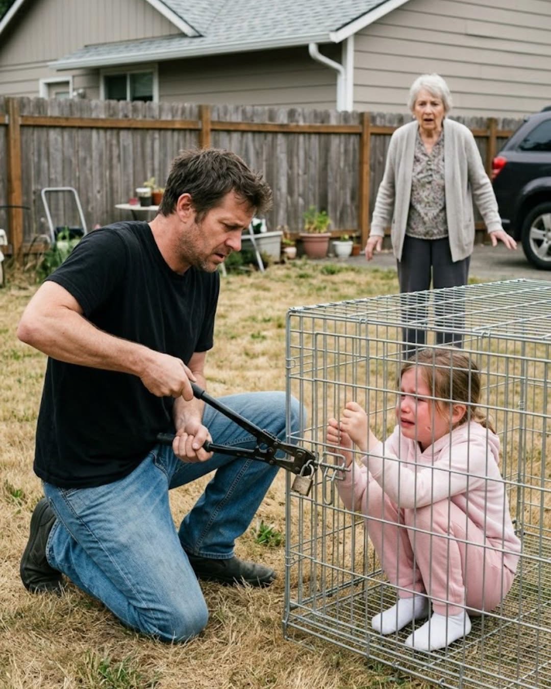 My 10-Year-Old Daughter Was Locked in a Backyard Cage—Then She Whispered, “Daddy, Please Don’t Look in the Pool”
