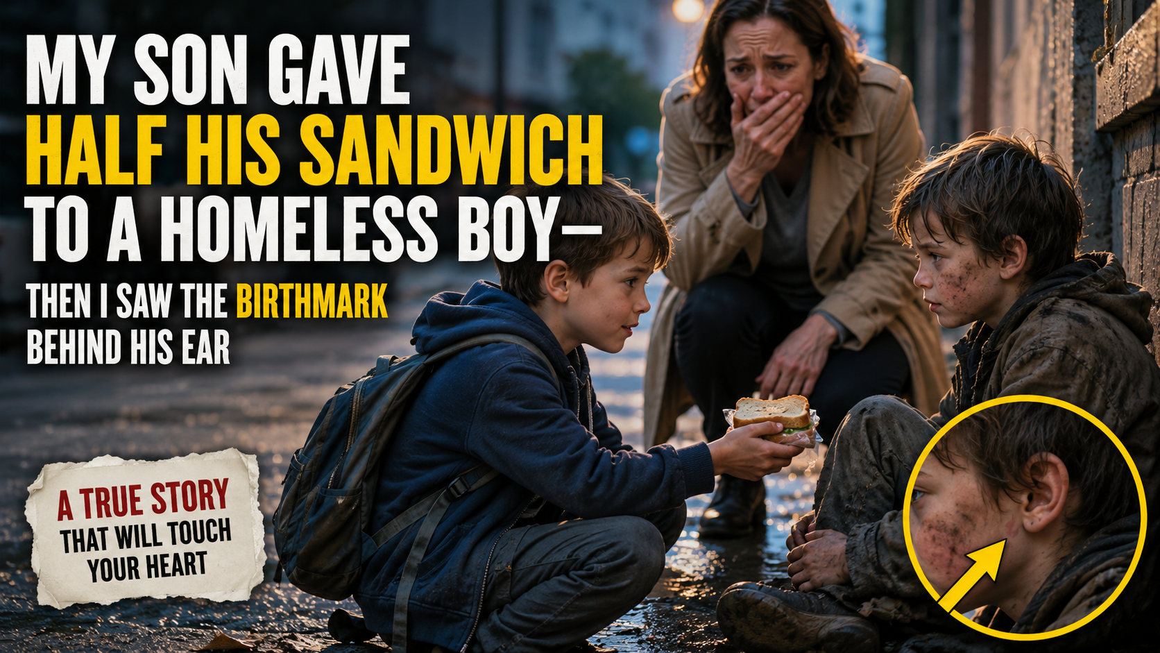 My Son Gave Half His Sandwich to a Homeless Boy—Then I Saw the Birthmark Behind His Ear
