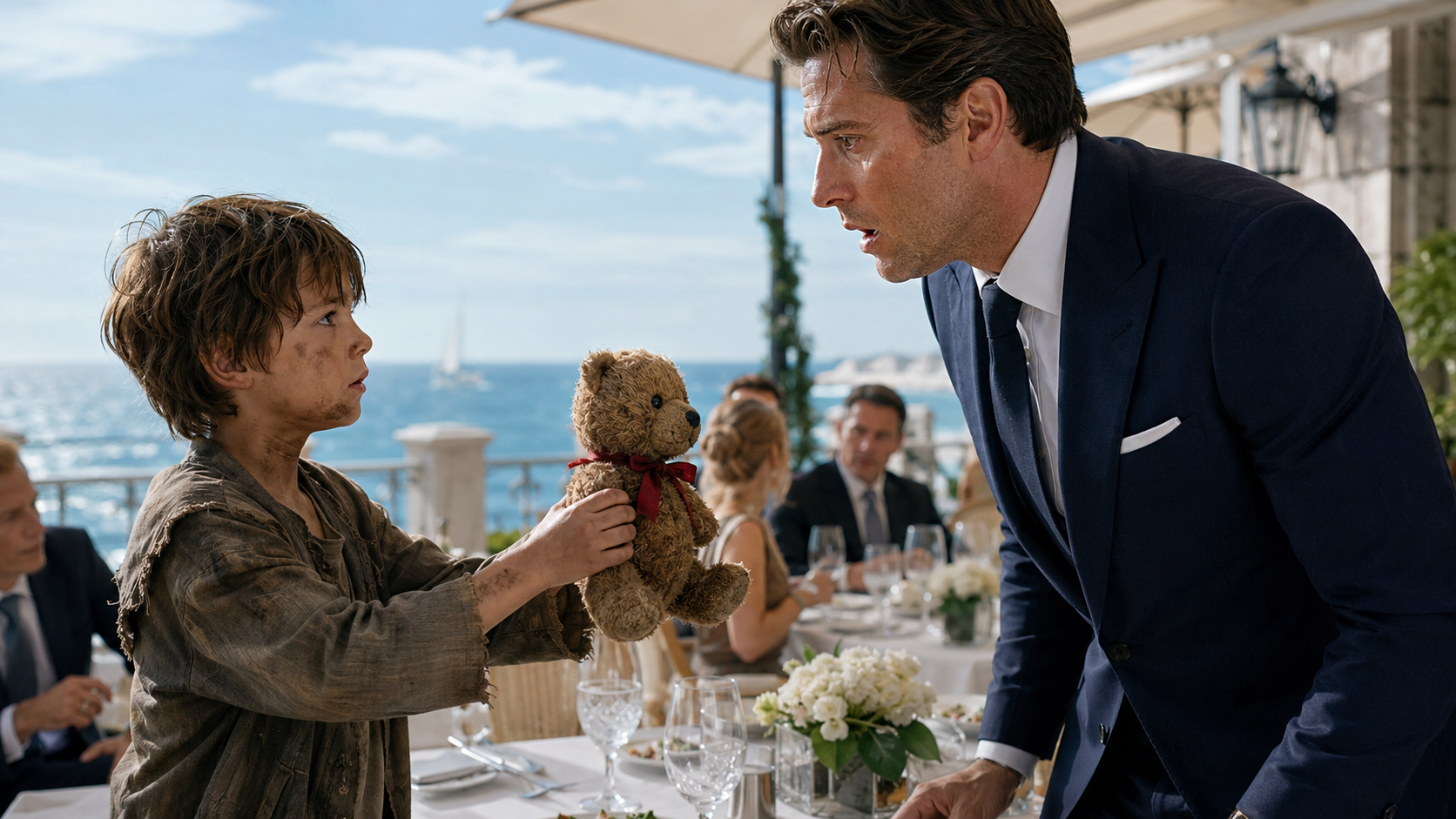 A Homeless Boy Walked Into a Millionaire’s Lunch—Then Handed Him the Teddy Bear That Exposed an 11-Year Secret