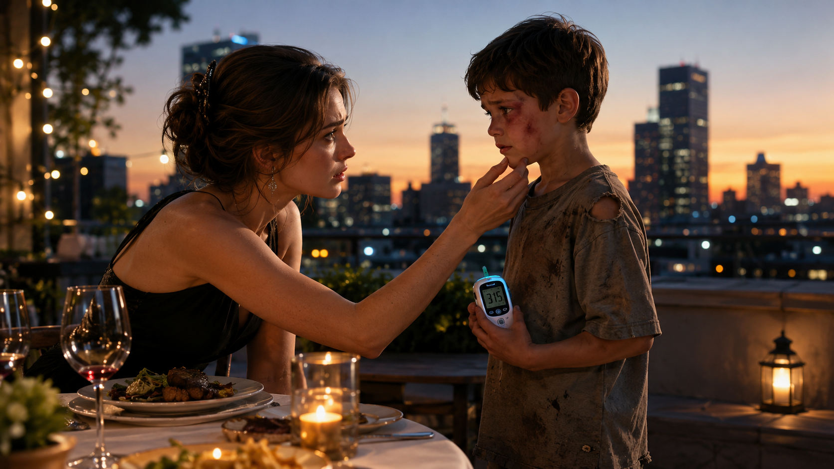 A Bruised Boy Interrupted My Rooftop Dinner—Then I Recognized the Glucose Meter in His Hand