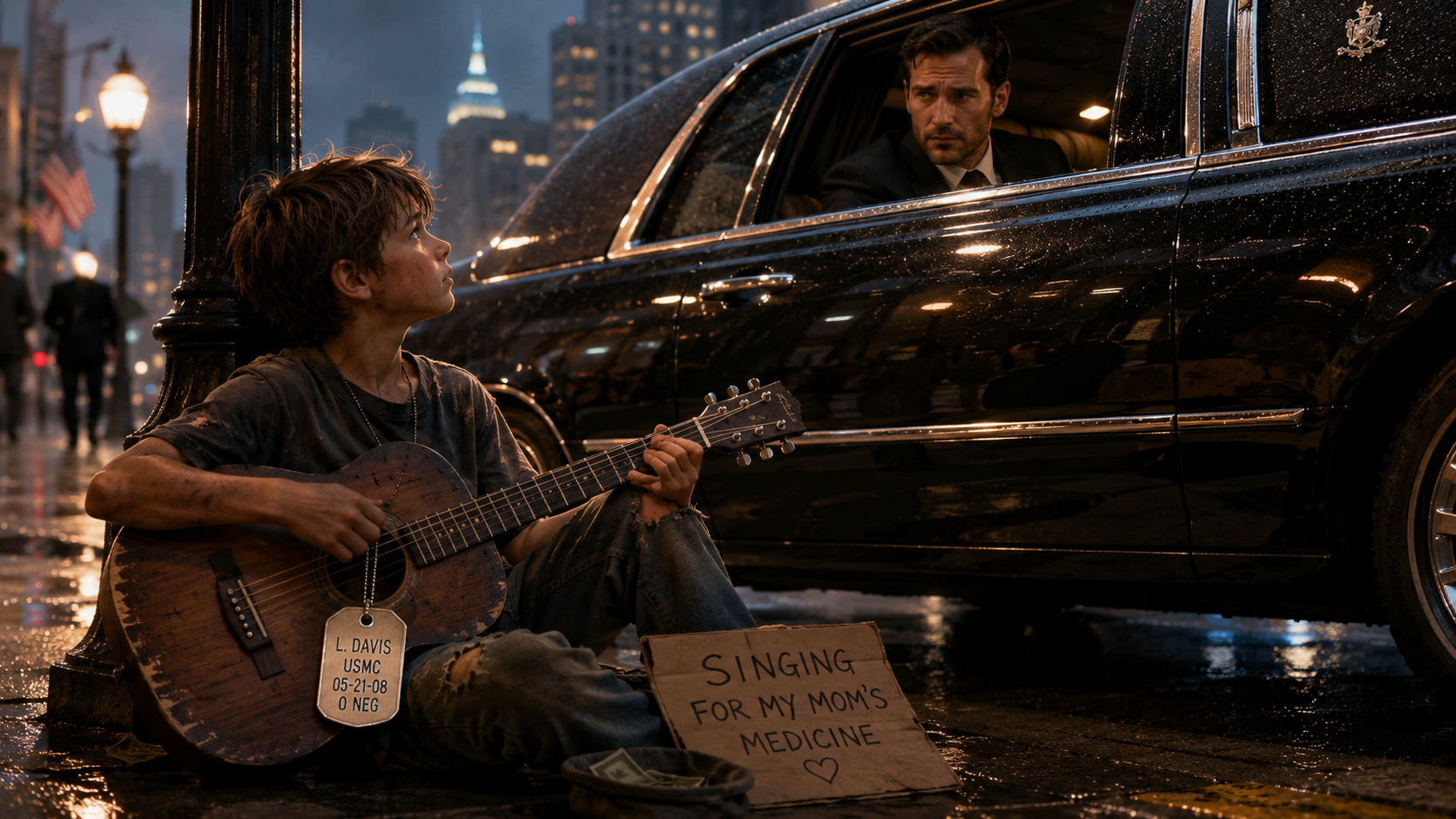 The Boy Singing Beside a Billionaire’s Limousine Wore the Dog Tag of His Dead Brother