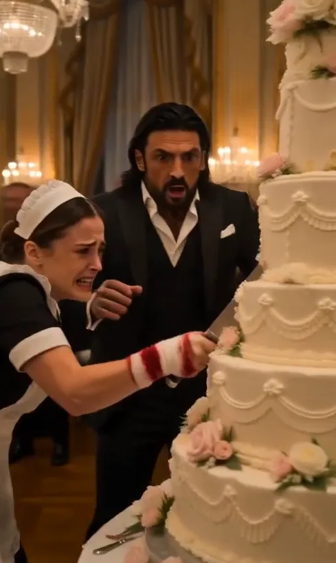 THE MAFIA BOSS WATCHED HIS BRUISED MAID DESTROY THE WEDDING CAKE WHILE HIS BRIDE SCREAMED, BUT WHEN HE SAW WHAT ROLLED OUT, HE STOPPED MOVING.